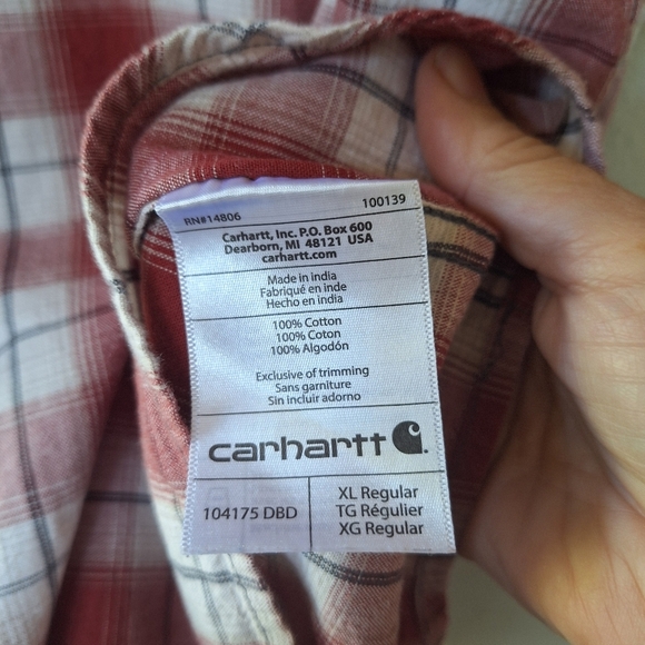 Carhartt Mens Original Fit Red/White Short Sleeve Button Down Shirt Size XL - Picture 5 of 6